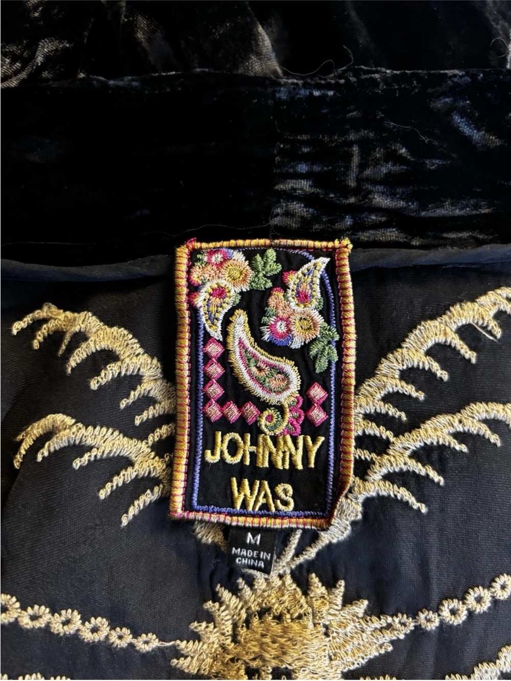 Johnny Was Velvet Kimono Size M Medium Embroidered Floral Cardigan Boho Top - Picture 6 of 6